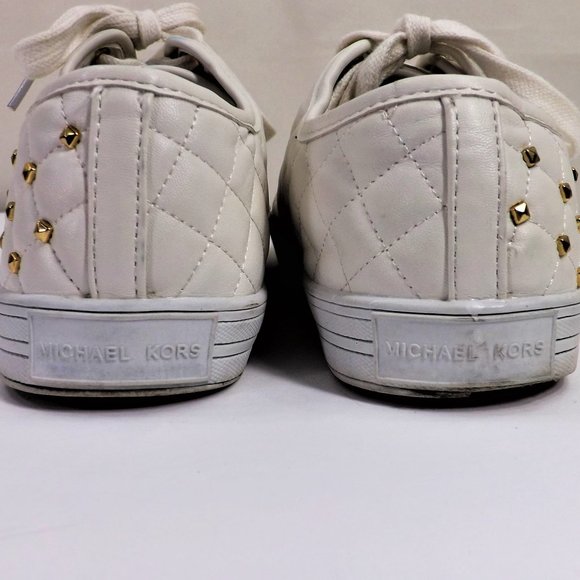 MICHAEL Michael Kors Melbourne Quilted Vegan Leather w Gold Bling Tennis Shoes 5 - Picture 9 of 12